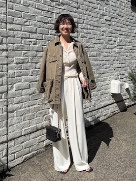 「LOUNGEDRESS（ラウンジドレス）の【＠ld_risaコラボ】ジャージータックワイドパンツ（その他パンツ、ホワイト系）」を使った、loungedress_hayashiさん（レディース・164cm）の春コーディネート