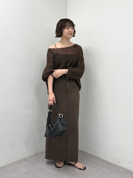「LOUNGEDRESS（ラウンジドレス）の《セットアップ着用可/着心地抜群》リヨセルタイトスカート（スカート、ブラウン系）」を使った、loungedress_hayashiさん（レディース・164cm）の夏コーディネート