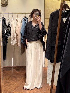 「LOUNGEDRESS（ラウンジドレス）の2タックワイドパンツ（その他パンツ、ホワイト系）」を使った、loungedress_hayashiさん（レディース・164cm）の春コーディネート