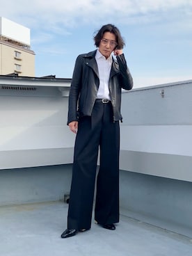 「アイテム（ライダースジャケット）」を使った、hytabさん（メンズ・173cm）の秋コーディネート