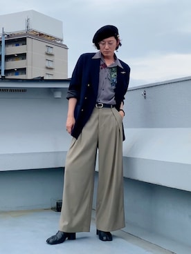 「アイテム（ハンチング/ベレー帽）」を使った、hytabさん（メンズ・173cm）の秋コーディネート