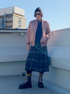 「アイテム（MA-1）」を使った、hytabさん（メンズ・173cm）の冬コーディネート