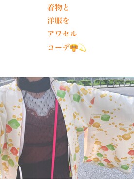 「着物」｜「アイテム（Tシャツ/カットソー）」を使った、まはろさん（レディース・159cm）の春コーディネート
