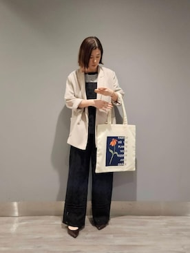 「女子会」｜「アイテム（その他アウター）」を使った、ルクールブランアトレ松戸店スタッフさん（レディース・155cm）の春コーディネート