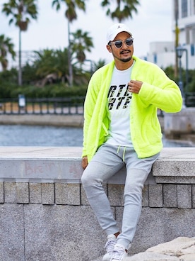 「adamsJUGGLER（アダムスジャグラー）のプログレスバイカースウェットパンツ（スウェットパンツ）」を使った、adamsJUGGLERさん（メンズ・173cm）の冬コーディネート