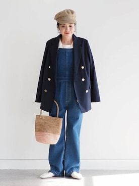 「紺ブレ」｜「アイテム（サロペット/オーバーオール）」を使った、B:MING by BEAMS WOMENさん（レディース・153cm）の冬コーディネート