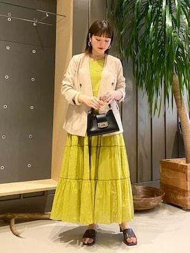 「BEAMS」｜「アイテム（ノーカラージャケット）」を使った、B:MING by BEAMS WOMENさん（レディース・157cm）の春コーディネート