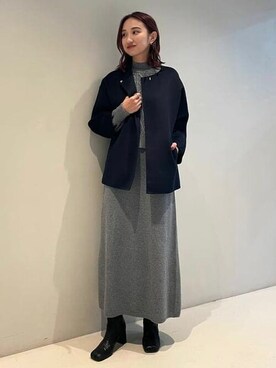 「BEAMS」｜「アイテム（ノーカラーコート）」を使った、B:MING by BEAMS WOMENさん（レディース・166cm）の冬コーディネート