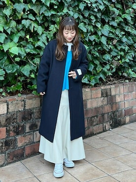 「Vネック」｜「アイテム（ノーカラーコート）」を使った、B:MING by BEAMS WOMENさん（レディース・149cm）の冬コーディネート