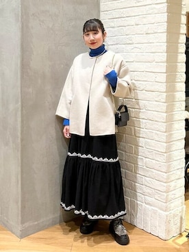 「BEAMS」｜「アイテム（ノーカラーコート）」を使った、B:MING by BEAMS WOMENさん（レディース・158cm）の冬コーディネート