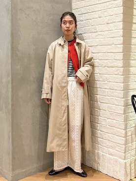 「レースパンツ」｜「アイテム（ステンカラーコート）」を使った、B:MING by BEAMS WOMENさん（レディース・164cm）の春コーディネート