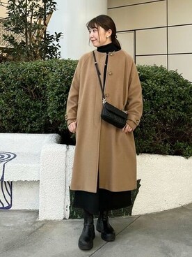 「ニットワンピース」｜「アイテム（ノーカラーコート）」を使った、B:MING by BEAMS WOMENさん（レディース・157cm）の冬コーディネート