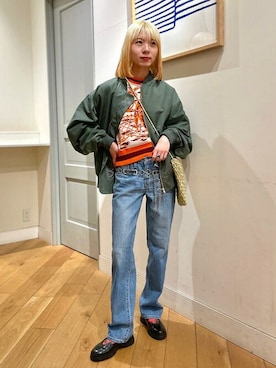 「ニットベスト」｜「アイテム（MA-1）」を使った、B:MING by BEAMS WOMENさん（レディース・162cm）の春コーディネート