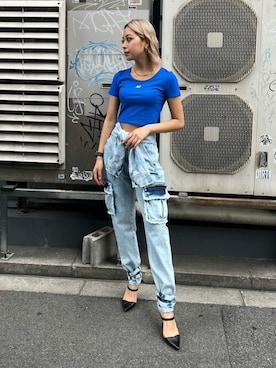 「EGOIST（エゴイスト）のアイテム（Tシャツ/カットソー）」を使った、EGOIST staffさん（レディース・165cm）の夏コーディネート
