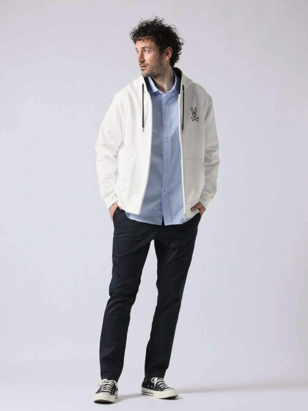 【Psycho & Bunny/サイコバニー】3Dロゴ　Wジップパーカー　XL Psycho Bunny（サイコバニー）の「WAVY BUNNYロゴ ジップアップ