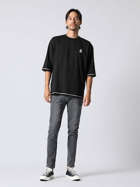 「アイテム（Tシャツ/カットソー、ブラック系）」を使った、Psycho Bunny officialさん（メンズ・182cm）の夏コーディネート