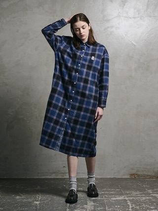 PSYCHO BUNNY ノースリーブワンピース ネイビー新品 Psycho Bunny（サイコバニー）の「[WOMEN]チェック シャツワンピース