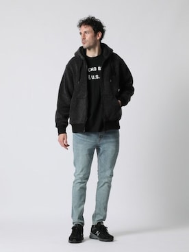 「アイテム（デニムパンツ）」を使った、Psycho Bunny officialさん（メンズ・186cm）の冬コーディネート