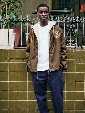 「インディゴデニム」｜「アイテム（ブルゾン）」を使った、Psycho Bunny officialさん（メンズ・181cm）の秋コーディネート