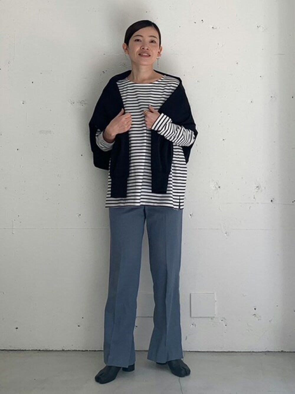 「OUTERSUNSETのopen shoulder tops（Tシャツ/カットソー、ホワイト系）」を使った、OUTERSUNSET_officialさん（レディース・160cm）の冬コーディネートの1枚目の写真