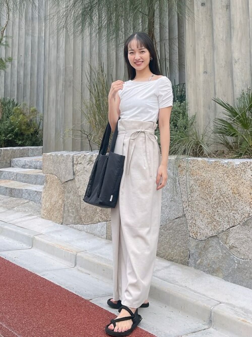 「julier、ジュリエ、Julier Yoga and Relax」｜「Julier Yoga and RelaxのJulier ドライリネンラップスカート（スカート、ベージュ系）」を使った、Julierさん（レディース・161cm）の春コーディネートの1枚目の写真