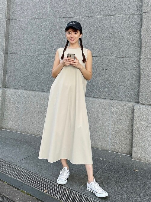 Julier Play撥水ノースリーブワンピース　ベージュ セール】Julier Play撥水ノースリーブワンピース（ワンピース