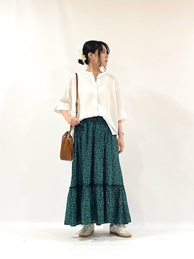 「フラワープリント」｜KAOさん（レディース・158cm）の夏コーディネート