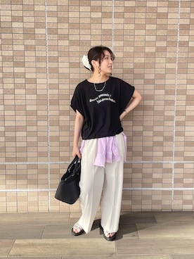 「ワイドパンツ 」｜「アイテム（バッグ）」を使った、KAOさん（レディース・158cm）の夏コーディネート