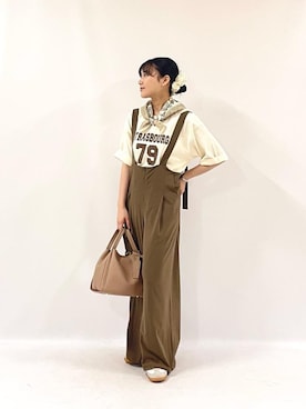「アイテム（サロペット/オーバーオール）」を使った、KAOさん（レディース・158cm）の夏コーディネート