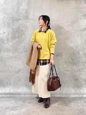 「アイテム（スカート、ベージュ系）」を使った、KAOさん（レディース・158cm）の秋コーディネート