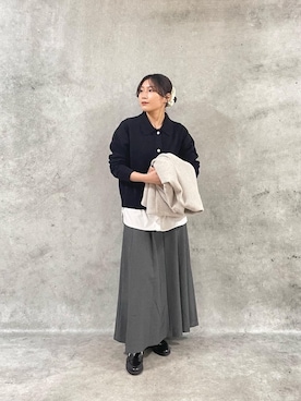 「アイテム（ノーカラーコート）」を使った、KAOさん（レディース・158cm）の冬コーディネート