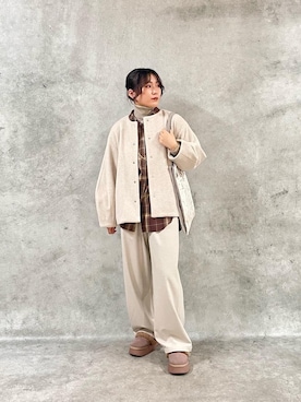 「アイテム（ノーカラーコート）」を使った、KAOさん（レディース・158cm）の冬コーディネート