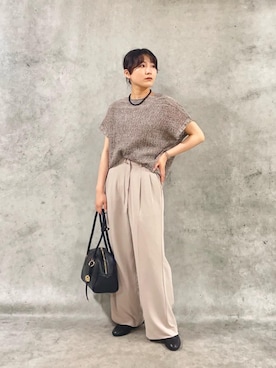 「le.coeur blanc（ルクールブラン）のロングハンドルボストンバッグ（ボストンバッグ、ブラック系）」を使った、KAOさん（レディース・158cm）の夏コーディネート