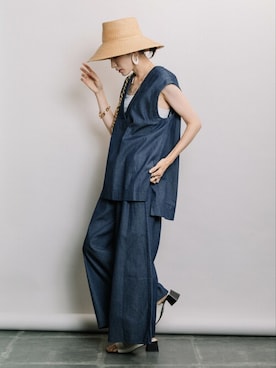 「ELVENCE DEUX（エルベンスドゥ）のアイテム（パンツ）」を使った、ELVENCE DEUXさん（レディース・162cm）の夏コーディネート