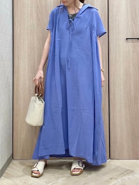 「ELVENCE DEUX（エルベンスドゥ）のアイテム（シャツワンピース）」を使った、ELVENCE DEUXさん（レディース・155cm）の夏コーディネート