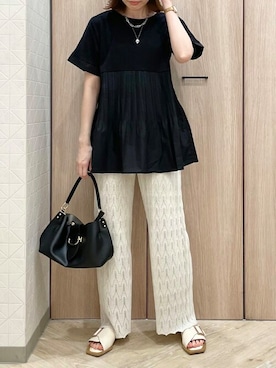 「ELVENCE DEUX（エルベンスドゥ）のアイテム（トップス）」を使った、ELVENCE DEUXさん（レディース・155cm）の夏コーディネート