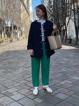 「アイテム（その他アウター、ブルー系）」を使った、矢島さん（レディース・153cm）の春コーディネート
