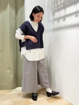 「human woman（ヒューマンウーマン）のスタンドカラーシャツブラウス（シャツ/ブラウス）」を使った、harukaさん（レディース・156cm）の冬コーディネート