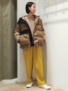 「アイテム（パンツ、イエロー系）」を使った、harukaさん（レディース・156cm）の秋コーディネート