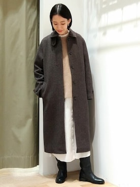 「シャツワンピース」｜「アイテム（ステンカラーコート）」を使った、harukaさん（レディース・156cm）の冬コーディネート