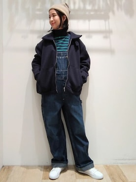 「Lee（リー）のアイテム（サロペット/オーバーオール）」を使った、harukaさん（レディース・156cm）の冬コーディネート
