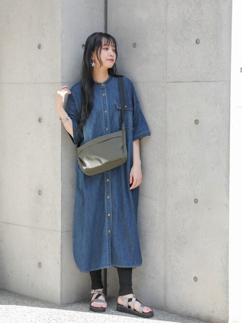 本日限定！GREEN LAVEL RELAXING 半袖　デニムシャツワンピース セール】デニムロングシャツワンピース（シャツワンピース