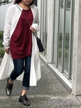 「オシャレウォーカー」｜「アイテム（シャツワンピース）」を使った、osharewalker staffさん（レディース・156cm）の秋コーディネート