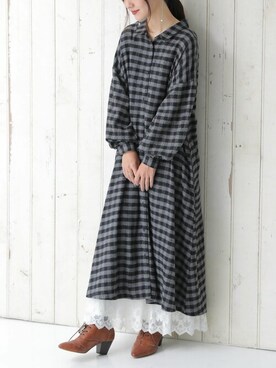 「オシャレウォーカー」｜「アイテム（シャツワンピース）」を使った、osharewalker staffさん（レディース・160cm）の秋コーディネート