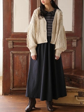 「ケーブルニット」｜「アイテム（ワンピース）」を使った、osharewalker staffさん（レディース・164cm）の秋コーディネート