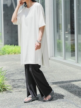 「オシャレウォーカー」｜「アイテム（チュニック）」を使った、osharewalker staffさん（レディース・161cm）の夏コーディネート