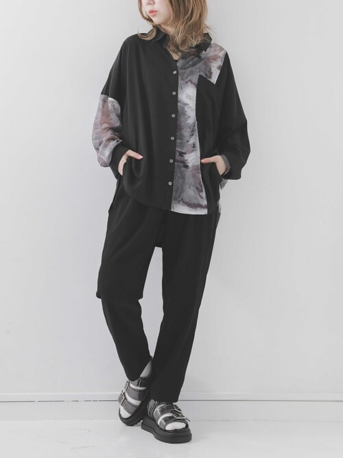 マーブルプリント切替シアーシャツ』（シャツ/ブラウス）｜kOhAKU