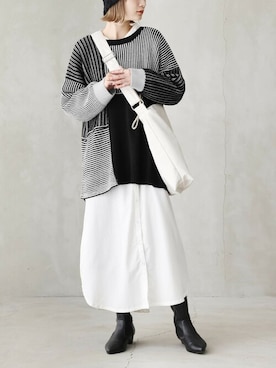 「オシャレウォーカー」｜「アイテム（シャツワンピース）」を使った、osharewalker staffさん（レディース・163cm）の秋コーディネート