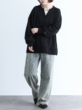 「osharewalker」｜「アイテム（スウェット）」を使った、osharewalker staffさん（レディース・164cm）の春コーディネート
