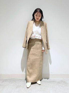 「透け感」｜「アイテム（ノーカラージャケット）」を使った、WhimGazette_officialさん（レディース・156cm）の冬コーディネート